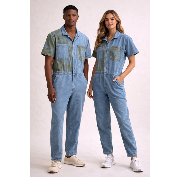 ASOS DESIGN Other - ASOS DESIGN Denim Boilersuit‎ Cyanotype Floral Patchwork Men's W30 L32 (Unisex)